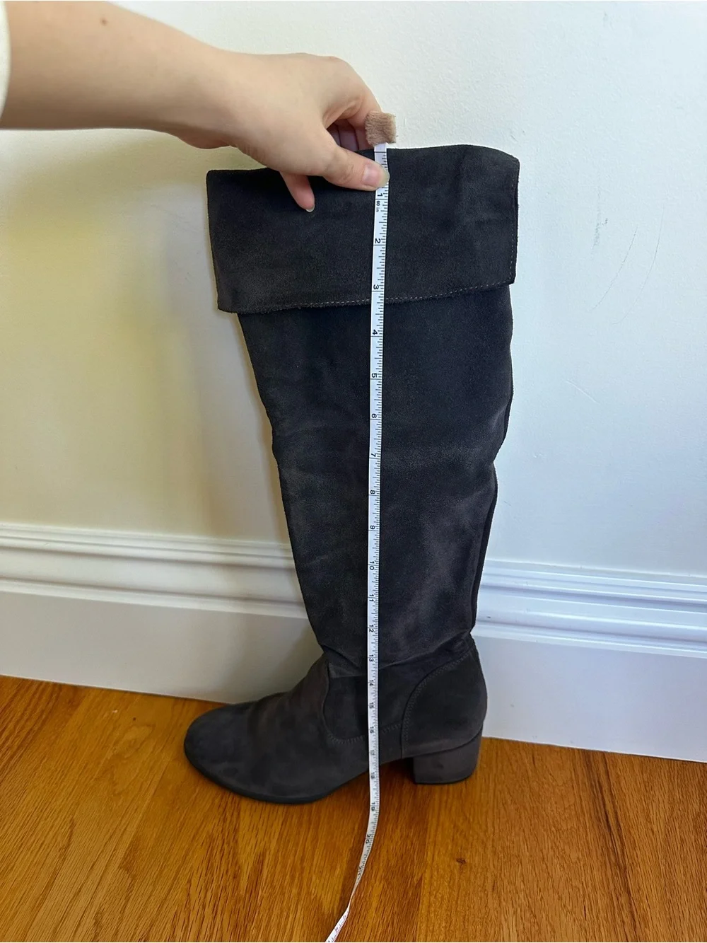 Tamaris Joyce Anthracite Women's Fold-Over Suede Knee Boots - Dark Brown 8.5M